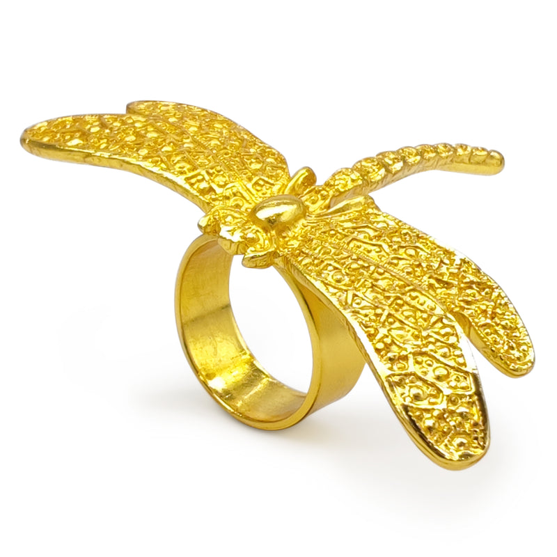 ANILLO LIBÉLULA - Hecho a mano - Bañado en oro de 24 quilates