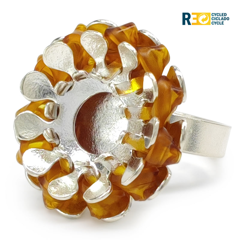 ANILLO ECOSOL - Hecho a mano - Ajustable - Plata de ley 925 - Plástico reciclado de los revestimientos de las tapas de botellas