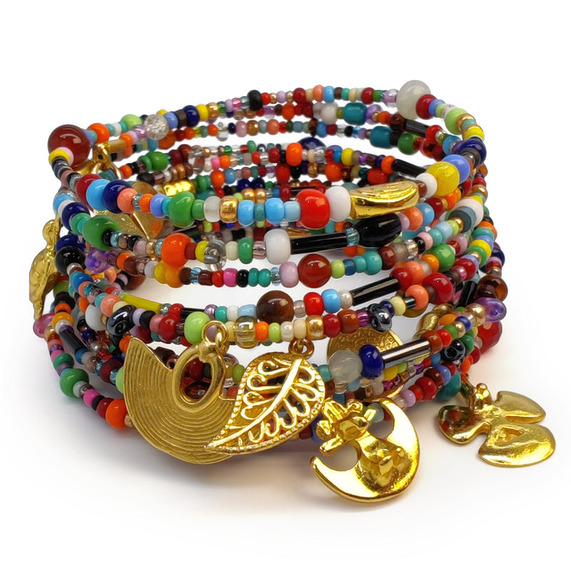 BRAZALETE ESPIRAL - Hecho a mano - Bañado en oro de 24 quilates - Cuentas, piedras semipreciosas