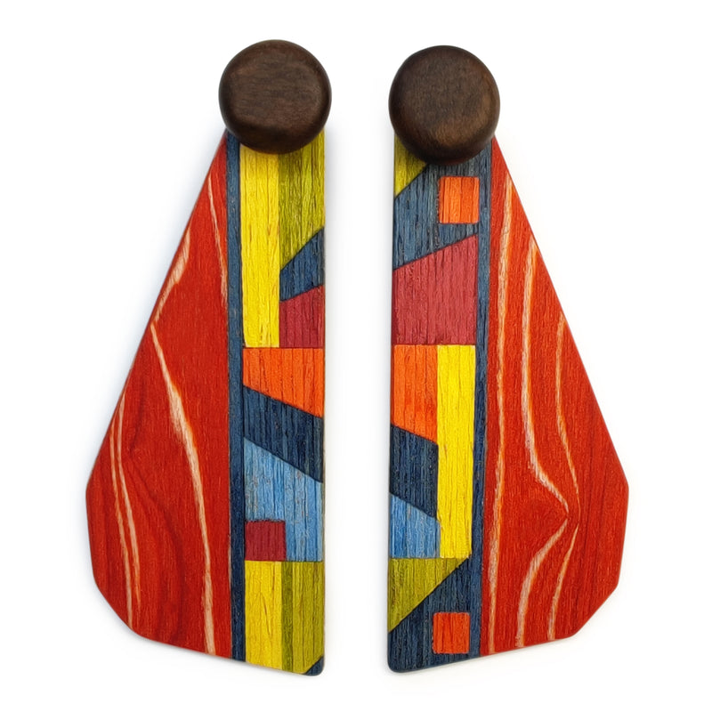 PENDIENTES WOODIE TRIO - Hechos a mano - Reversibles - Madera contrachapada de 3 capas cruzadas