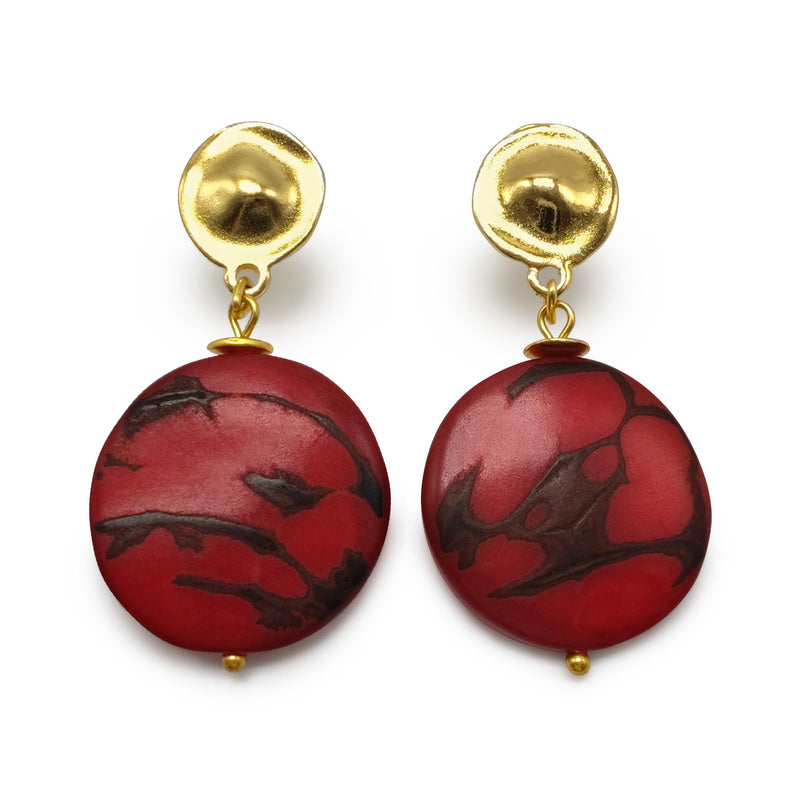 PENDIENTES SOLISE - Hechos a mano - Bañados en oro de 24 quilates - Tagua (marfil vegetal)