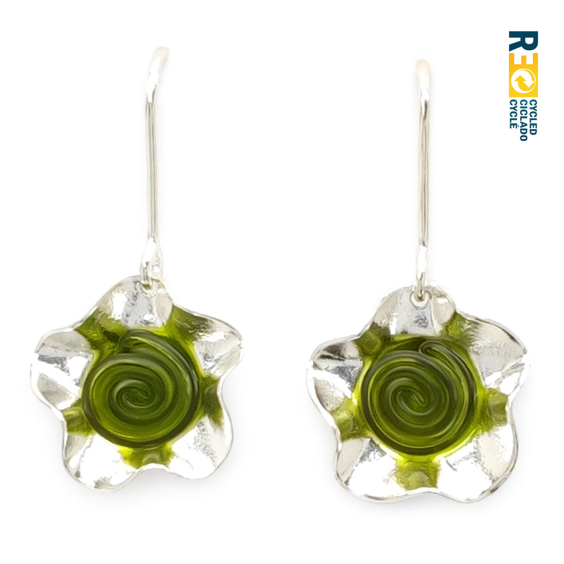 PENDIENTES ECOFLOR - Hechos a mano - Plata de ley 925 - Plástico reciclado de los revestimientos de las tapas de botellas