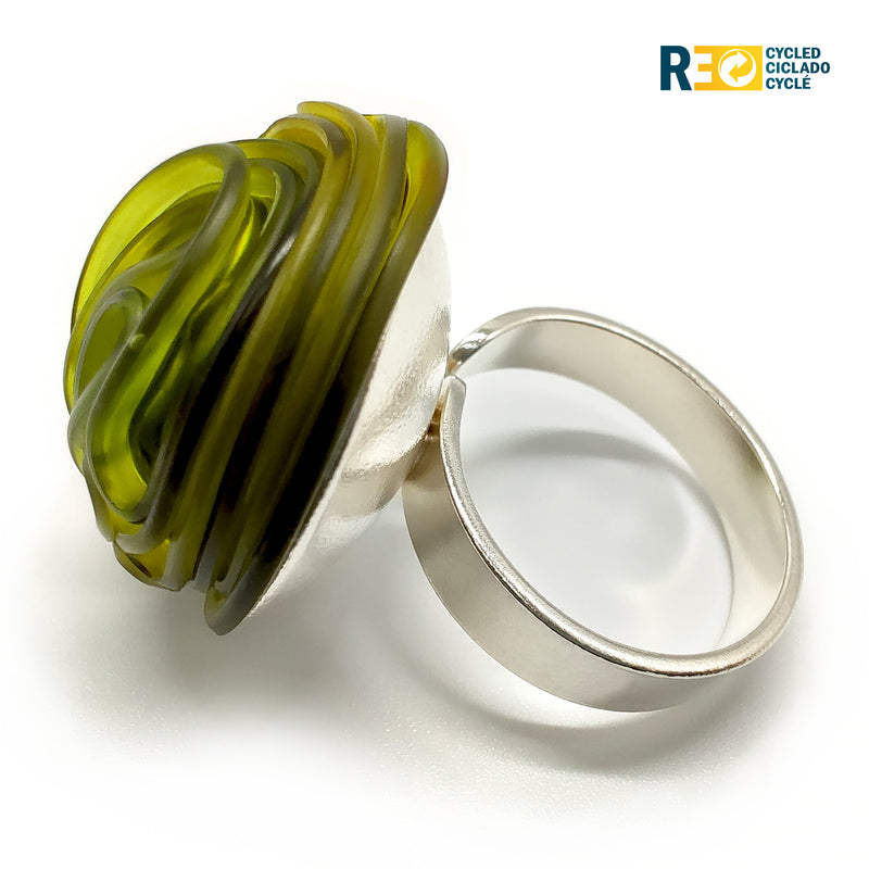 ANILLO ECOTOPIA - Hecho a mano - Ajustable - Plata de ley 925 - Plástico reciclado de los revestimientos de las tapas de botellas
