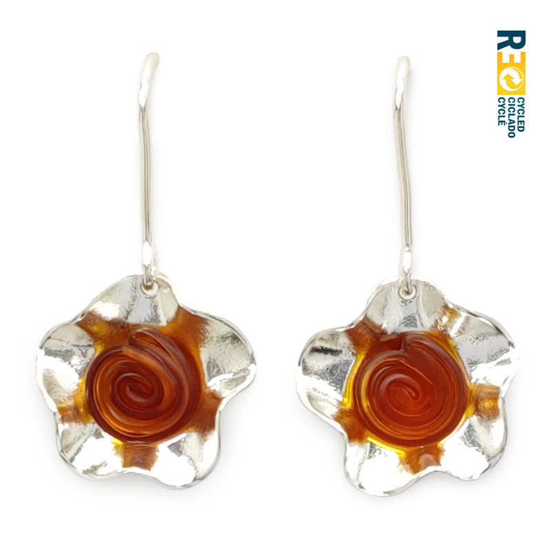PENDIENTES ECOFLOR - Hechos a mano - Plata de ley 925 - Plástico reciclado de los revestimientos de las tapas de botellas