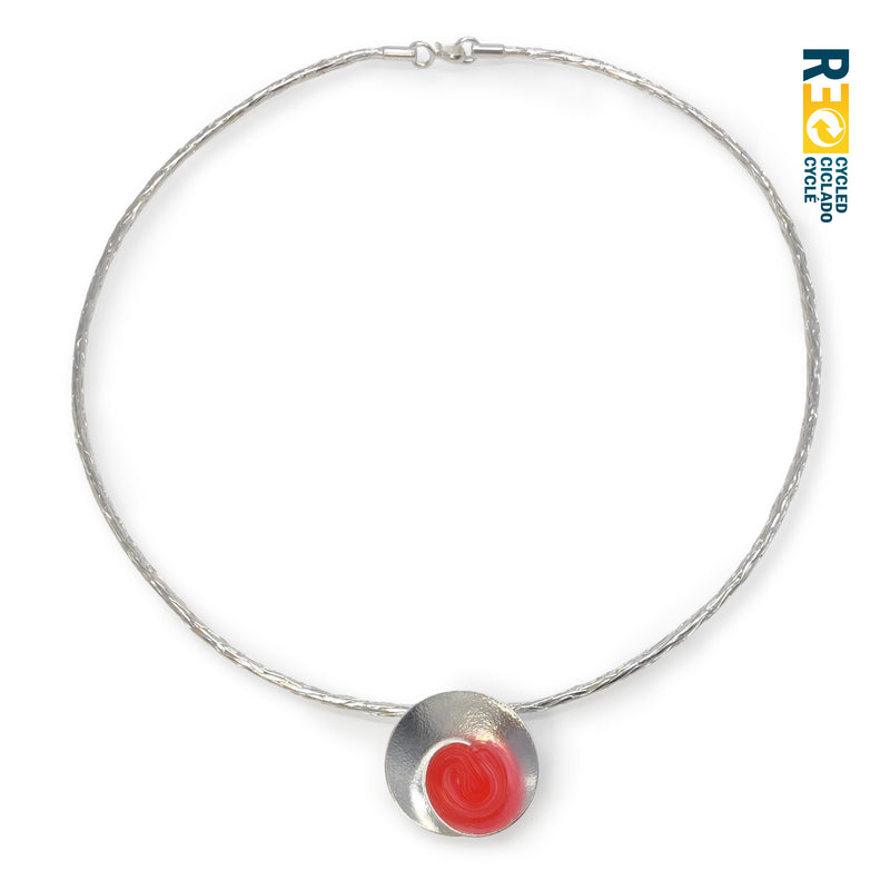 COLLAR ECOSENS - Hecho a mano - Plata fina 999 & plata de ley 925 - Plástico reciclado de los revestimientos de las tapas de botellas