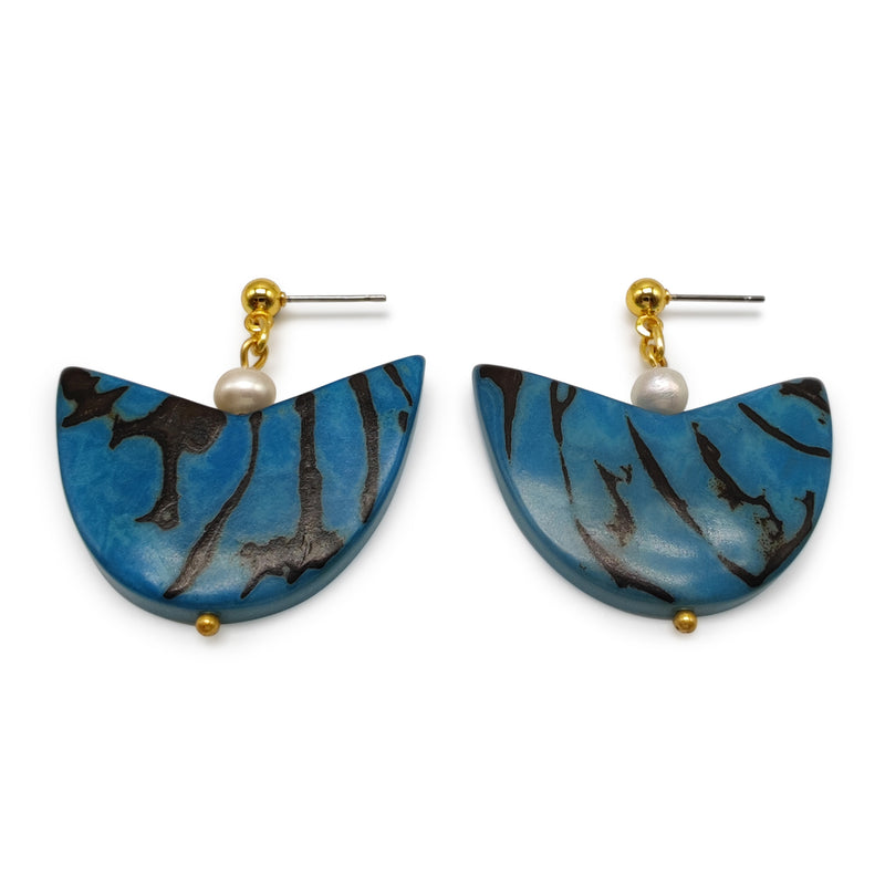 PENDIENTES PALMA - Hechos a mano - Bañados en oro de 24 quilates - Tagua (marfil vegetal), perlas cultivadas