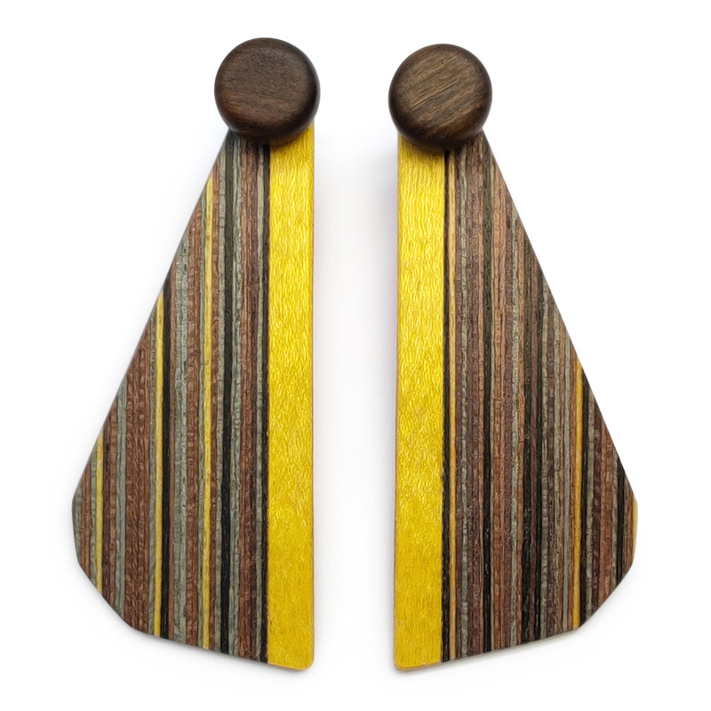 PENDIENTES WOODIE TRIO - Hechos a mano - Reversibles - Madera contrachapada de 3 capas cruzadas