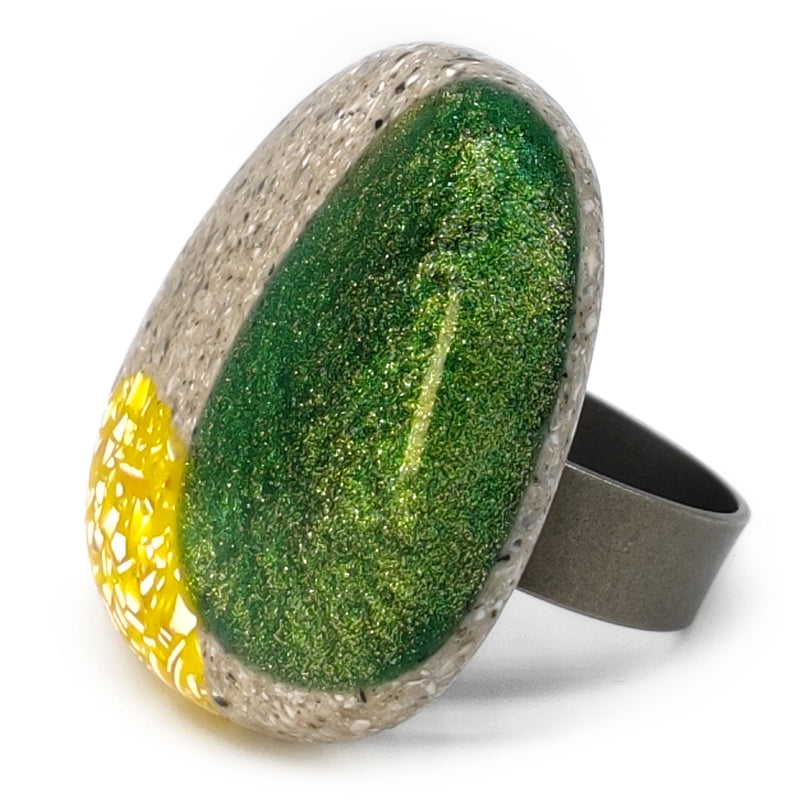 ANILLO GRANITA - Hecho a mano - Ajustable - Cemento triturado, cáscaras de huevo trituradas, polvo de bronce