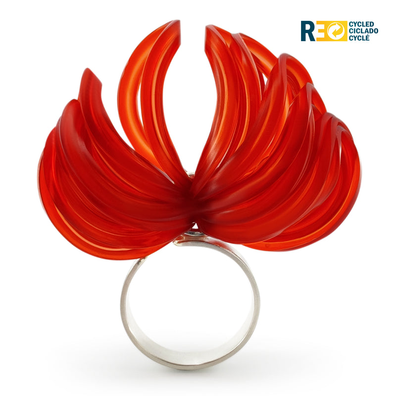 ANILLO ECOBLOOM - Hecho a mano - Ajustable - Plata de ley 925 - Plástico reciclado de los revestimientos de las tapas de botellas