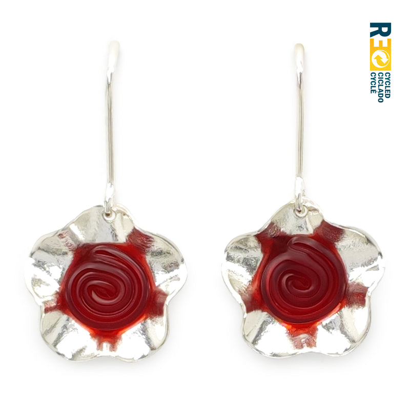 PENDIENTES ECOFLOR - Hechos a mano - Plata de ley 925 - Plástico reciclado de los revestimientos de las tapas de botellas