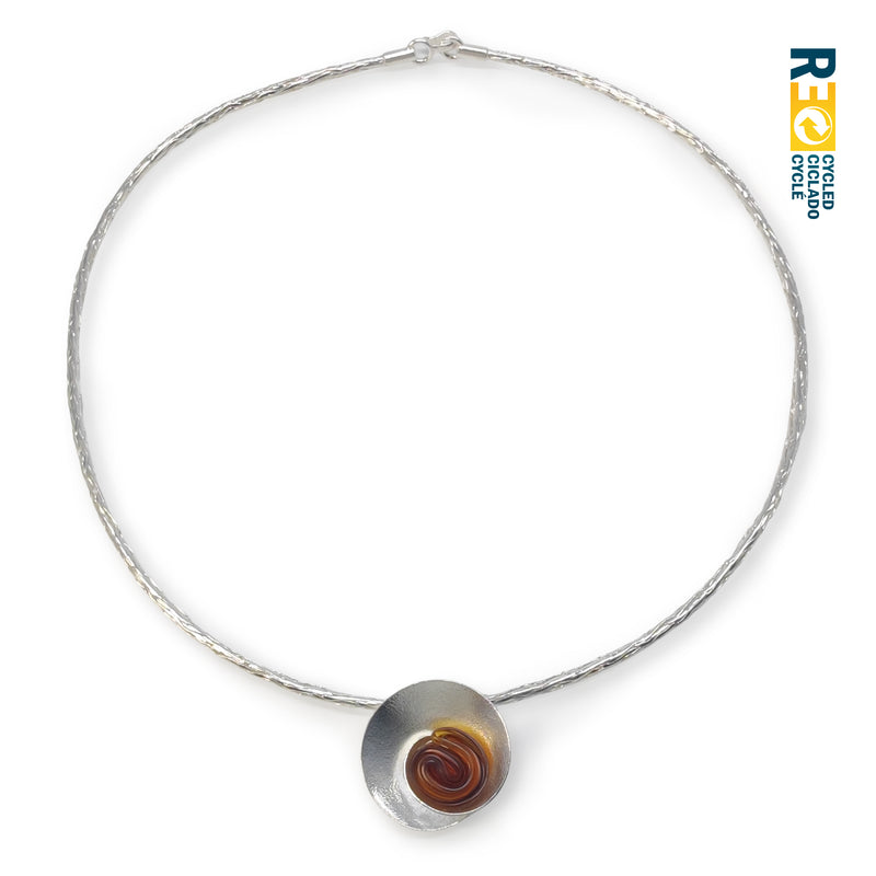 COLLAR ECOSENS - Hecho a mano - Plata fina 999 & plata de ley 925 - Plástico reciclado de los revestimientos de las tapas de botellas