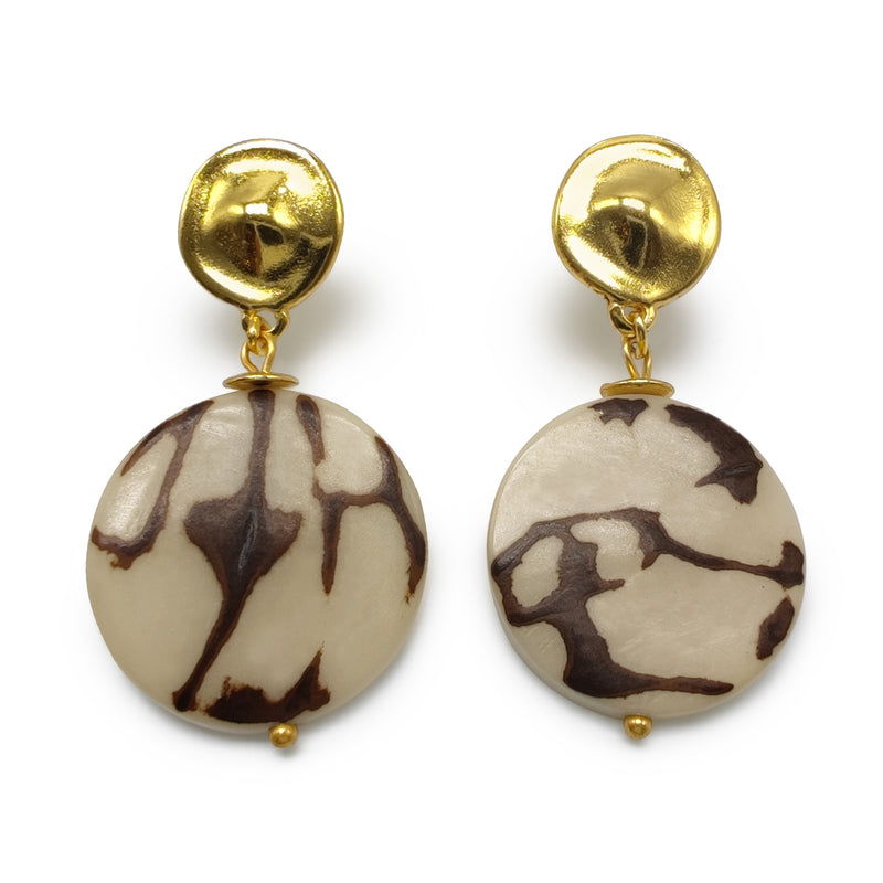 PENDIENTES SOLISE - Hechos a mano - Bañados en oro de 24 quilates - Tagua (marfil vegetal)