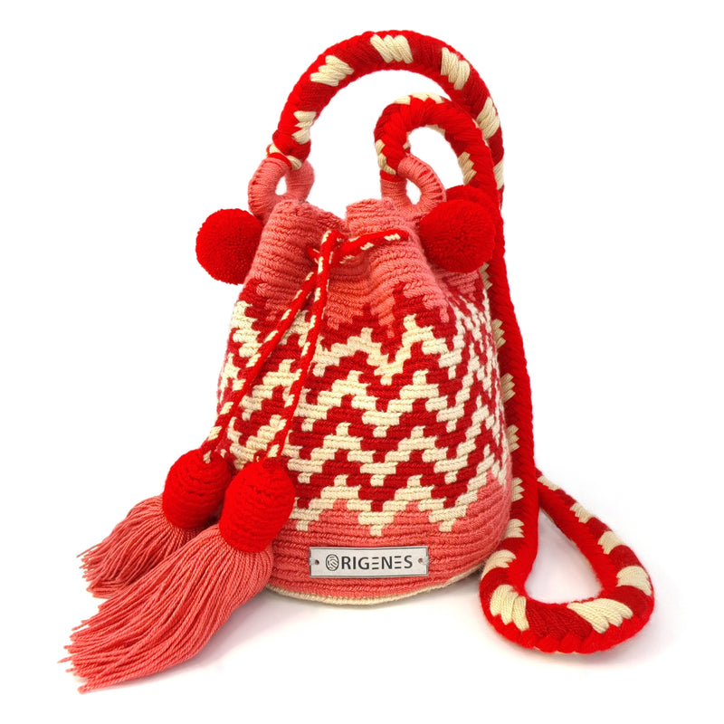BOLSO WAYUU PALOMINO - Tamaño MINI - Tejido manualmente a ganchillo por mujeres de la comunidad indígena Wayuu en La Guajira (Colombia)