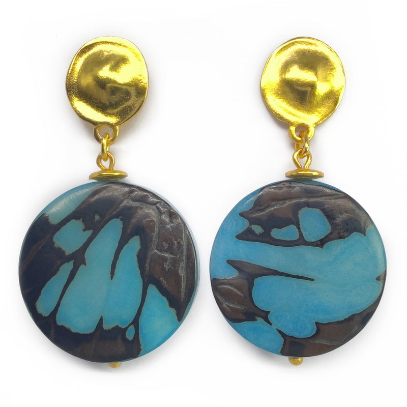 PENDIENTES SOLISE - Hechos a mano - Bañados en oro de 24 quilates - Tagua (marfil vegetal)