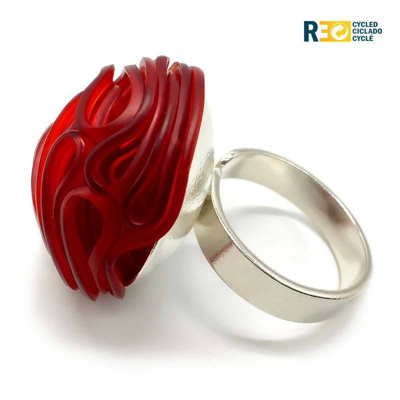 ANILLO ECOTOPIA - Hecho a mano - Ajustable - Plata de ley 925 - Plástico reciclado de los revestimientos de las tapas de botellas