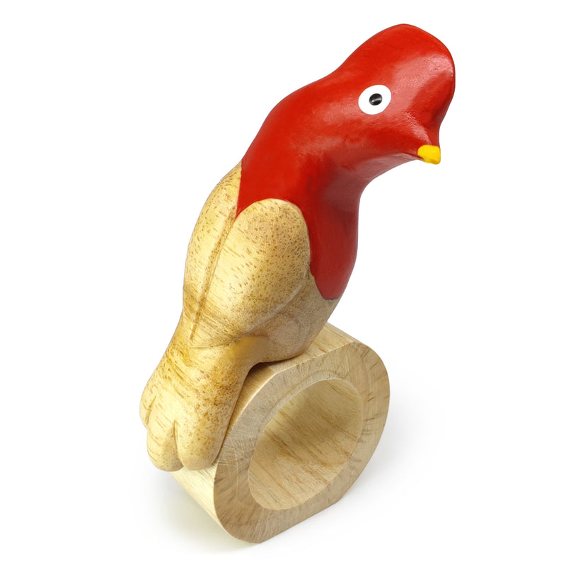 ANILLO DE SERVILLETA DECORATIVO - Gallito de las rocas andino - Madera tallada y pintada a mano