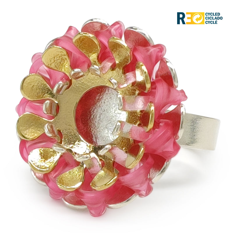 ANILLO ECOSOL - Hecho a mano - Ajustable - Plata de ley 925 y baño en oro de 24K - Plástico reciclado de los revestimientos de las tapas de botellas