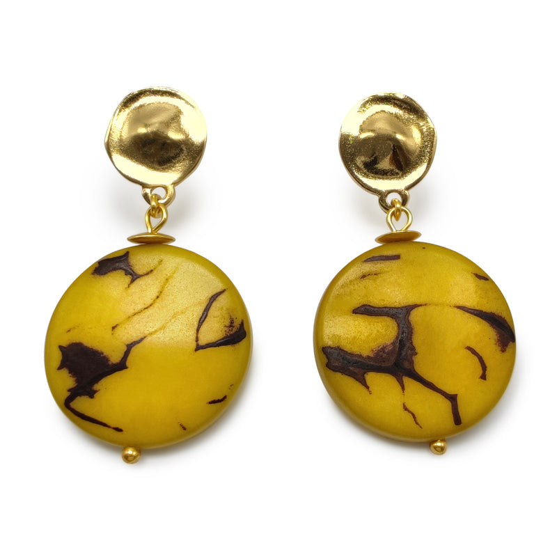 PENDIENTES SOLISE - Hechos a mano - Bañados en oro de 24 quilates - Tagua (marfil vegetal)