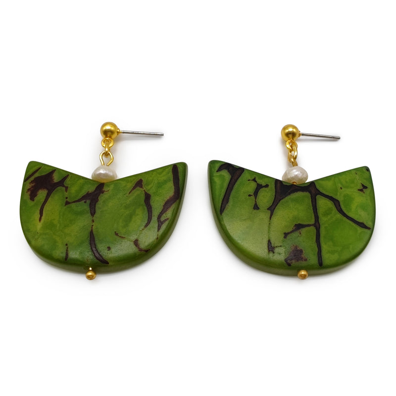 PENDIENTES PALMA - Hechos a mano - Bañados en oro de 24 quilates - Tagua (marfil vegetal), perlas cultivadas