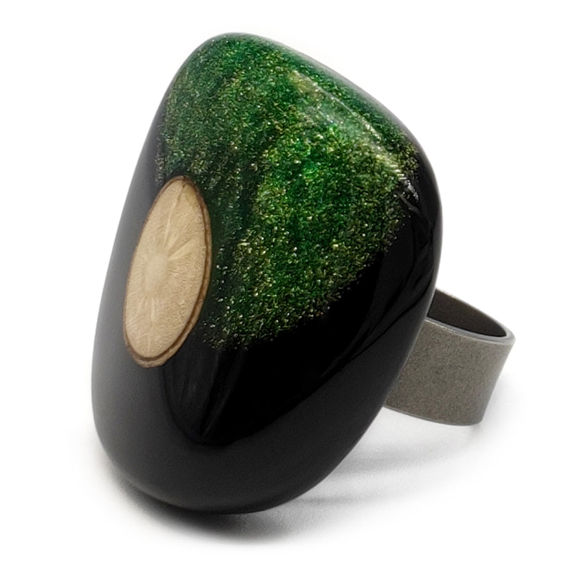 ANILLO NATÜA - Hecho a mano - Ajustable - Madera recuperada, polvo de bronce