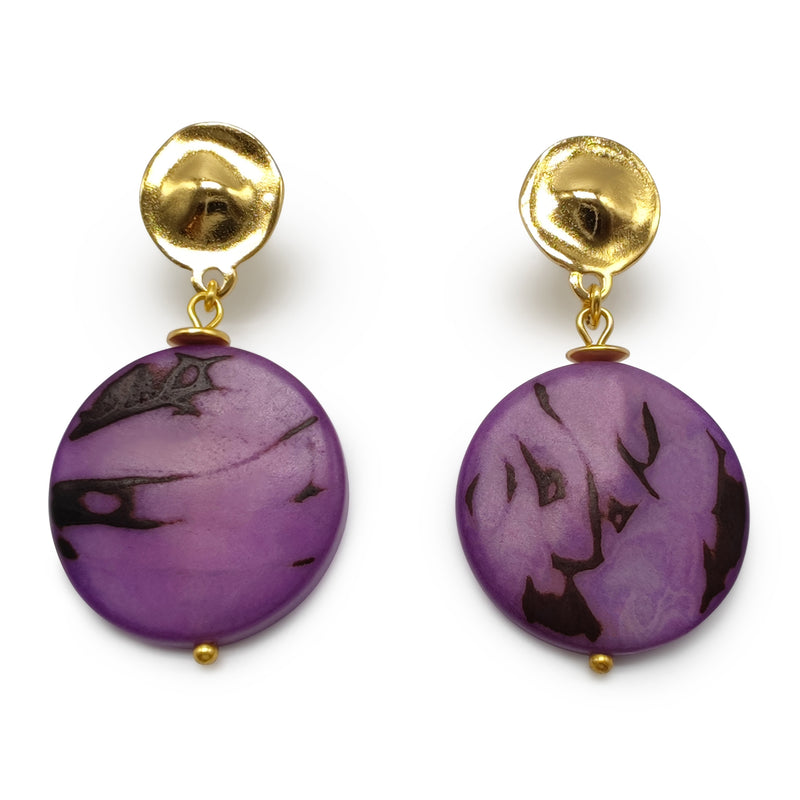 PENDIENTES SOLISE - Hechos a mano - Bañados en oro de 24 quilates - Tagua (marfil vegetal)