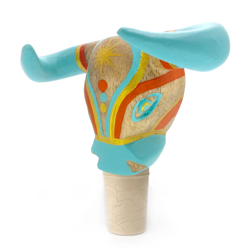 TAPÓN DECORATIVO PARA BOTELLAS - El toro del carnaval - Madera tallada y pintada a mano