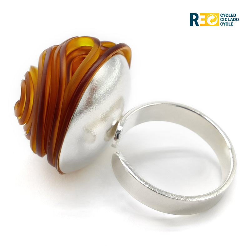 ANILLO ECOTOPIA - Hecho a mano - Ajustable - Plata de ley 925 - Plástico reciclado de los revestimientos de las tapas de botellas