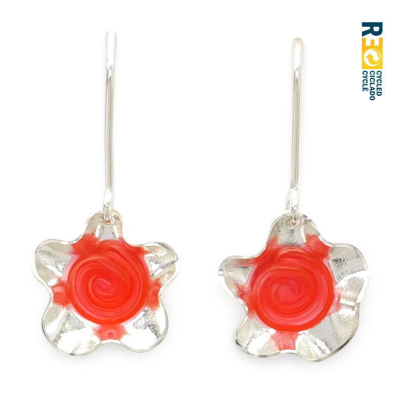 PENDIENTES ECOFLOR - Hechos a mano - Plata de ley 925 - Plástico reciclado de los revestimientos de las tapas de botellas