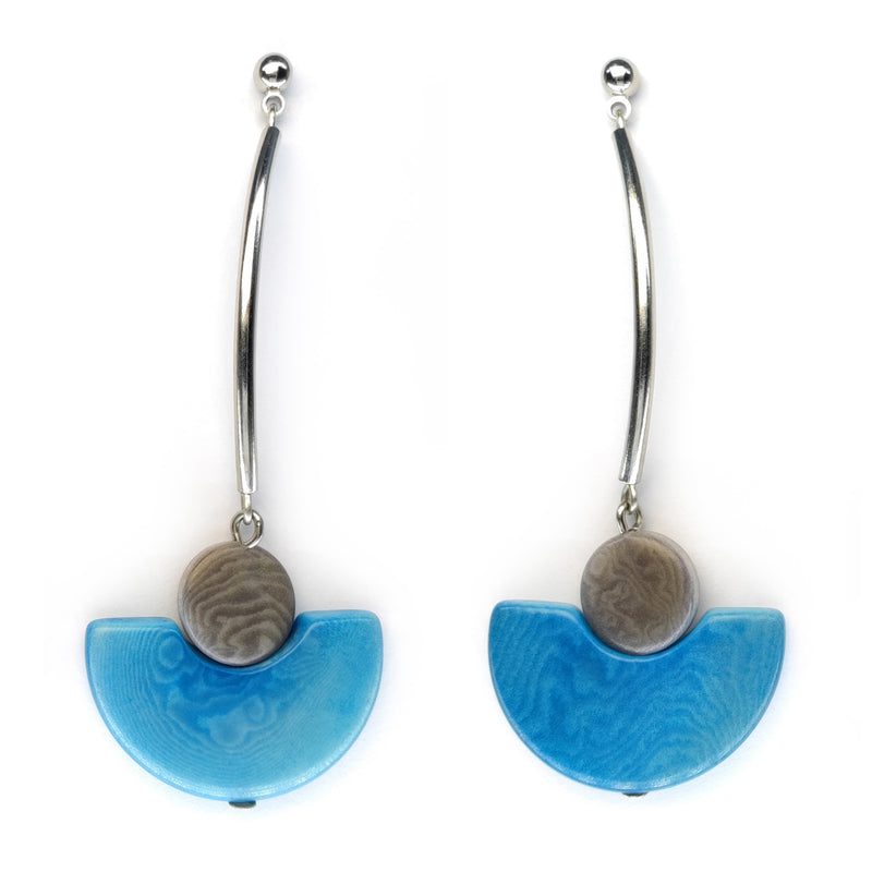 PENDIENTES LUNA - Hechos a mano - Acero inoxidable - Tagua (marfil vegetal)