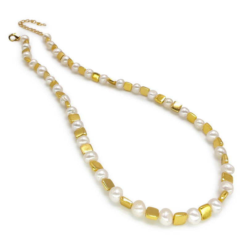 COLLAR DORA - Hecho a mano - Bañado en oro de 24 quilates - Perlas cultivadas