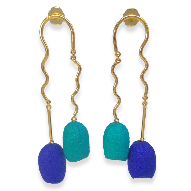 PENDIENTES COCOON TWIN - Hechos a mano - Bañados en oro de 24 quilates - Capullos de seda