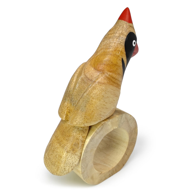 ANILLO DE SERVILLETA DECORATIVO - Cardenal norteño - Madera tallada y pintada a mano