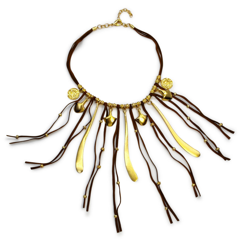 COLLAR SUÉ - Hecho a mano - Bañado en oro de 24 quilates - Cuero