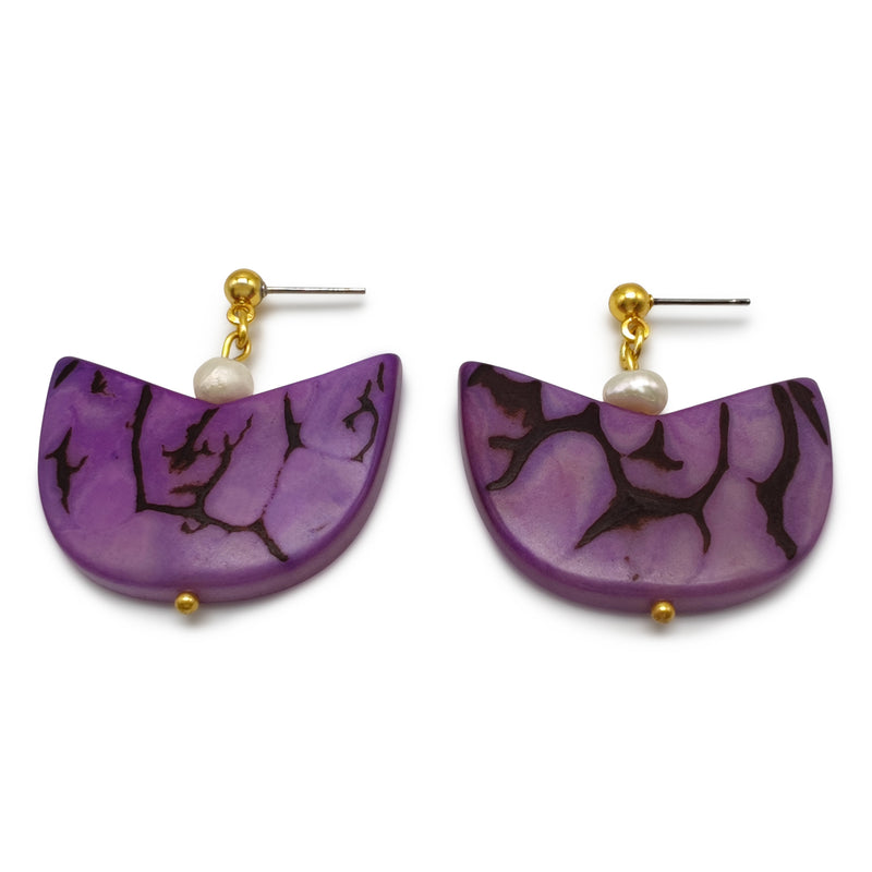 PENDIENTES PALMA - Hechos a mano - Bañados en oro de 24 quilates - Tagua (marfil vegetal), perlas cultivadas