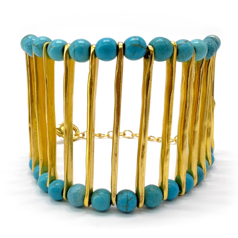 BRAZALETE ELEGANCIA - Hecho a mano - Bañado en oro de 24 quilates - Turquesas