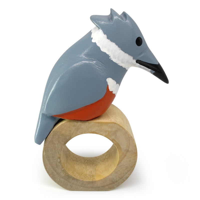 ANILLO DE SERVILLETA DECORATIVO - Martín pescador - Madera tallada y pintada a mano
