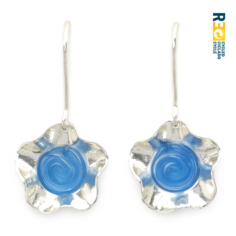 PENDIENTES ECOFLOR - Hechos a mano - Plata de ley 925 - Plástico reciclado de los revestimientos de las tapas de botellas