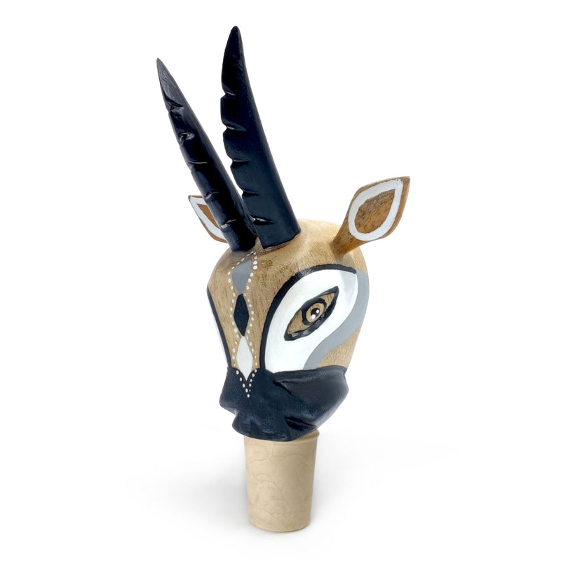 TAPÓN DECORATIVO PARA BOTELLAS - La cabra del carnaval - Madera tallada y pintada a mano
