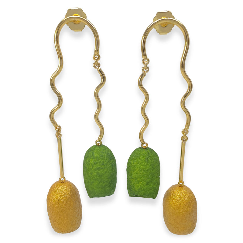 PENDIENTES COCOON TWIN - Hechos a mano - Bañados en oro de 24 quilates - Capullos de seda