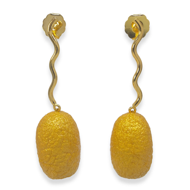 PENDIENTES COCOON ECHO - Hechos a mano - Bañados en oro de 24 quilates - Capullos de seda