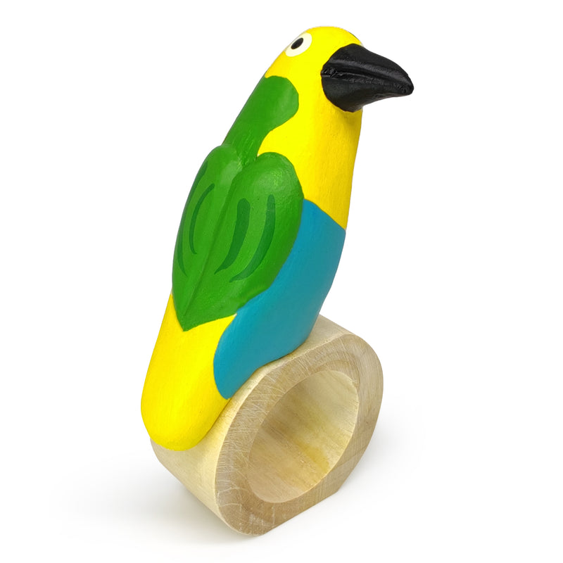 ANILLO DE SERVILLETA DECORATIVO - Tangara multicolor - Madera tallada y pintada a mano