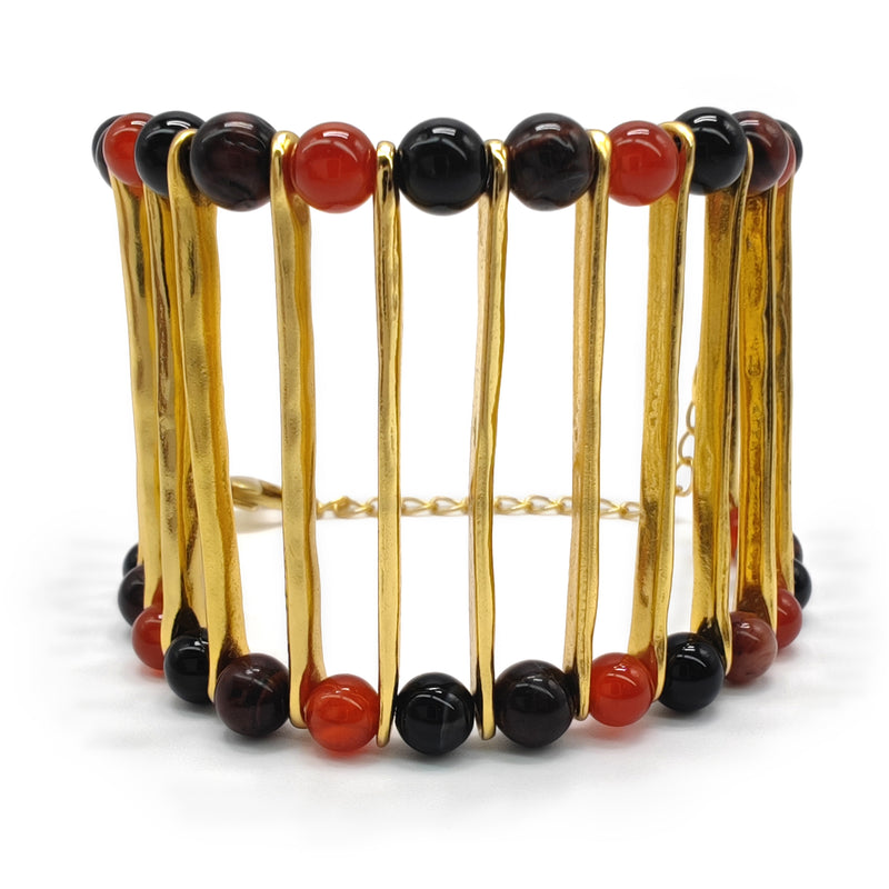BRAZALETE ELEGANCIA - Hecho a mano - Bañado en oro de 24 quilates - Ónix, ágatas