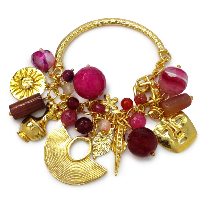 BRAZALETE ENCANTO - Hecho a mano - Bañado en oro de 24 quilates - Ágatas, nácar