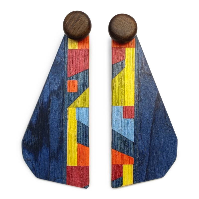 PENDIENTES WOODIE TRIO - Hechos a mano - Reversibles - Madera contrachapada de 3 capas cruzadas