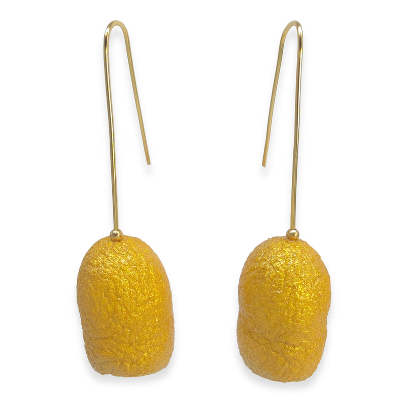 PENDIENTES COCOON CLASSIC - Hechos a mano - Bañados en oro de 24 quilates - Capullos de seda