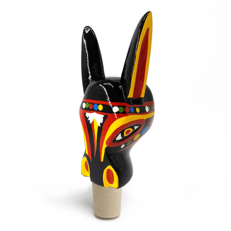 TAPÓN DECORATIVO PARA BOTELLAS - El burro del carnaval - Madera tallada y pintada a mano