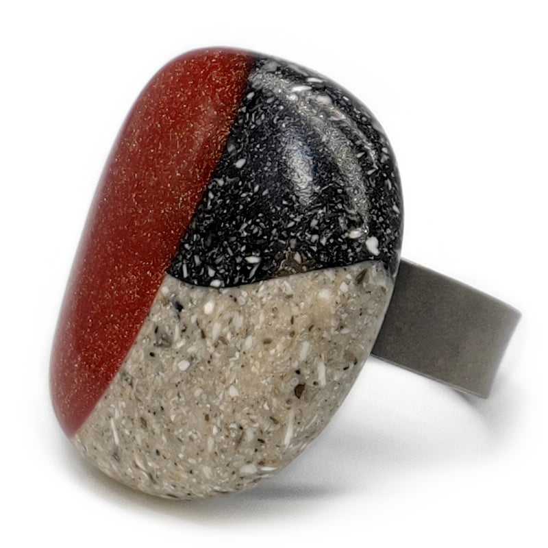 ANILLO GRANITA - Hecho a mano - Ajustable - Cemento triturado oscuro y claro, polvo de bronce