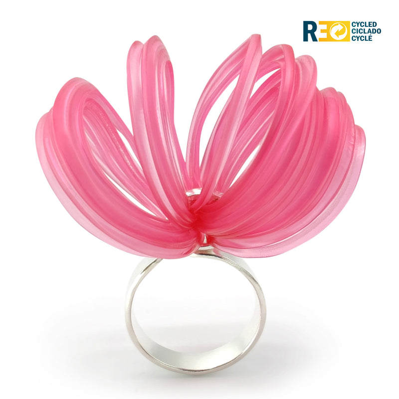 ANILLO ECOBLOOM - Hecho a mano - Ajustable - Plata de ley 925 - Plástico reciclado de los revestimientos de las tapas de botellas