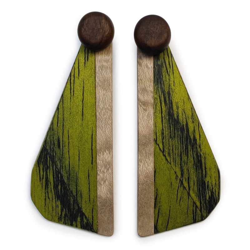 PENDIENTES WOODIE TRIO - Hechos a mano - Reversibles - Madera contrachapada de 3 capas cruzadas