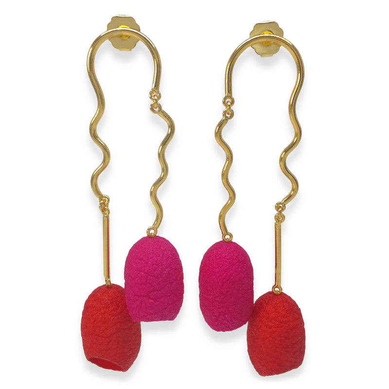 PENDIENTES COCOON TWIN - Hechos a mano - Bañados en oro de 24 quilates - Capullos de seda